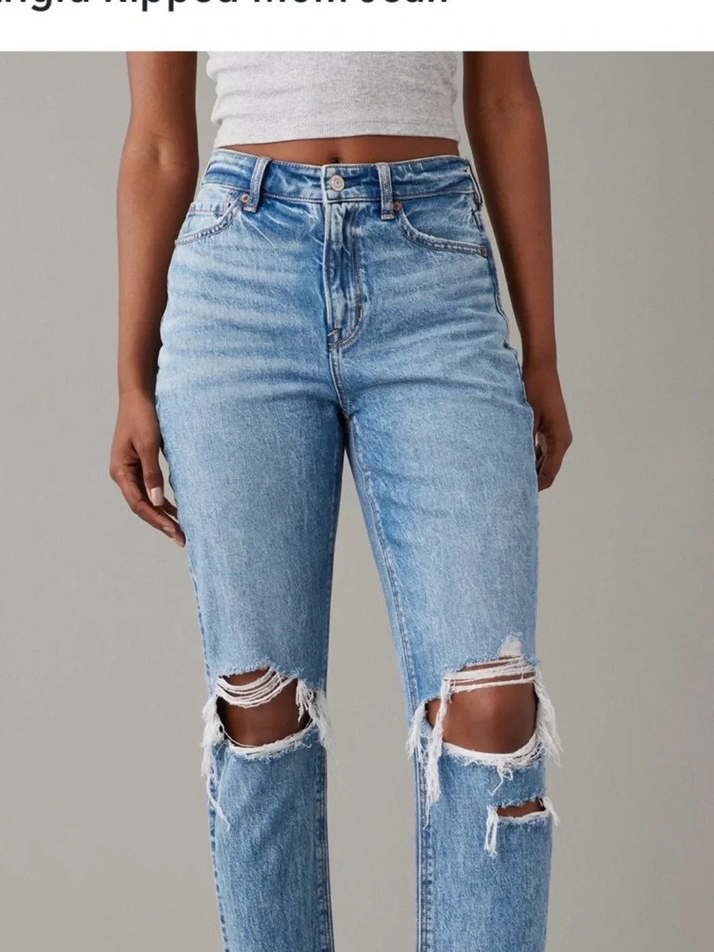 American Eagle Mom Jean with stretch regular size 10 ..Light Blue Distressed - Picture 6 of 6